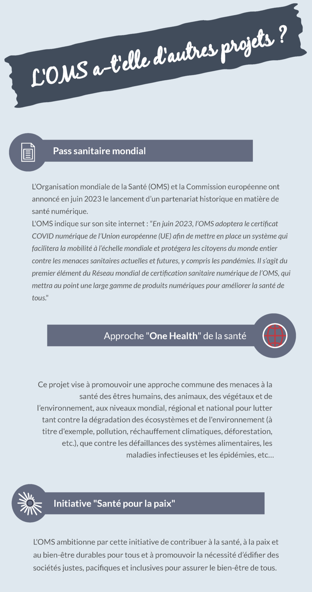 Projets connexes Traité Pandémies OMS Règlement Sanitaire International Collectif des 300 IAL- Syndicat Liberté Santé SLS