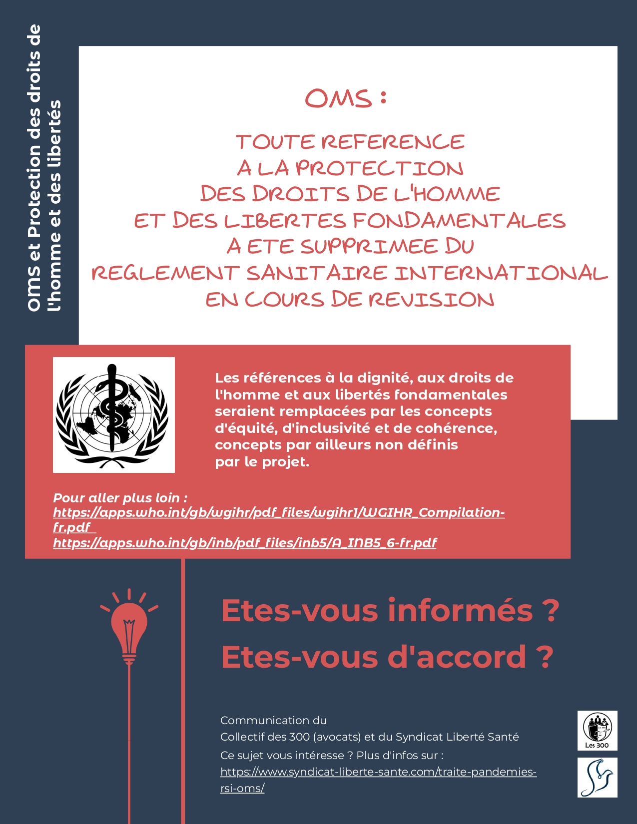 2. Droits de l'Homme et Libertés - Traité Pandémies OMS Règlement Sanitaire International Collectif des 300 IAL- Syndicat Liberté Santé SLS