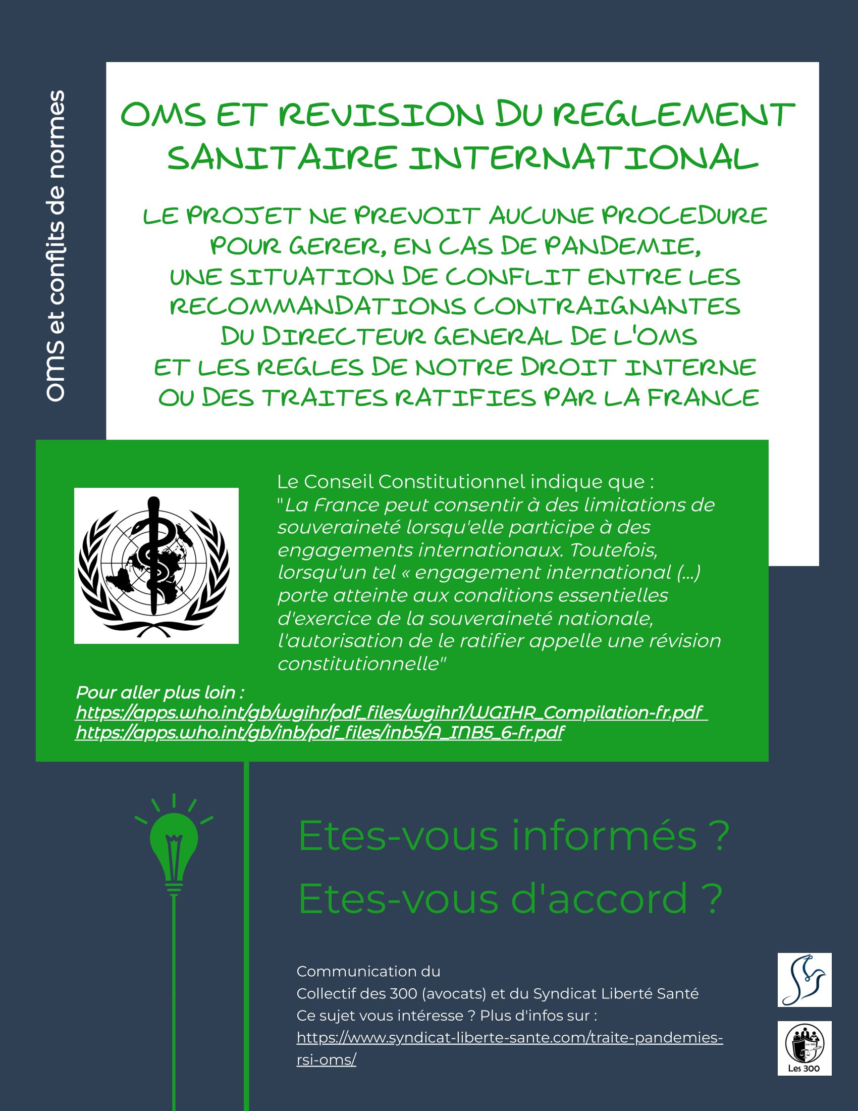 5. Conflit de normes - Traité Pandémies OMS Règlement Sanitaire International Collectif des 300 IAL- Syndicat Liberté Santé SLS