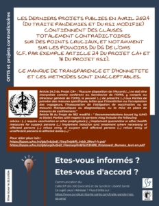14. Projets Contradictoires - Traité Pandémies OMS Règlement Sanitaire International Collectif des 300 IAL- Syndicat Liberté Santé SLS