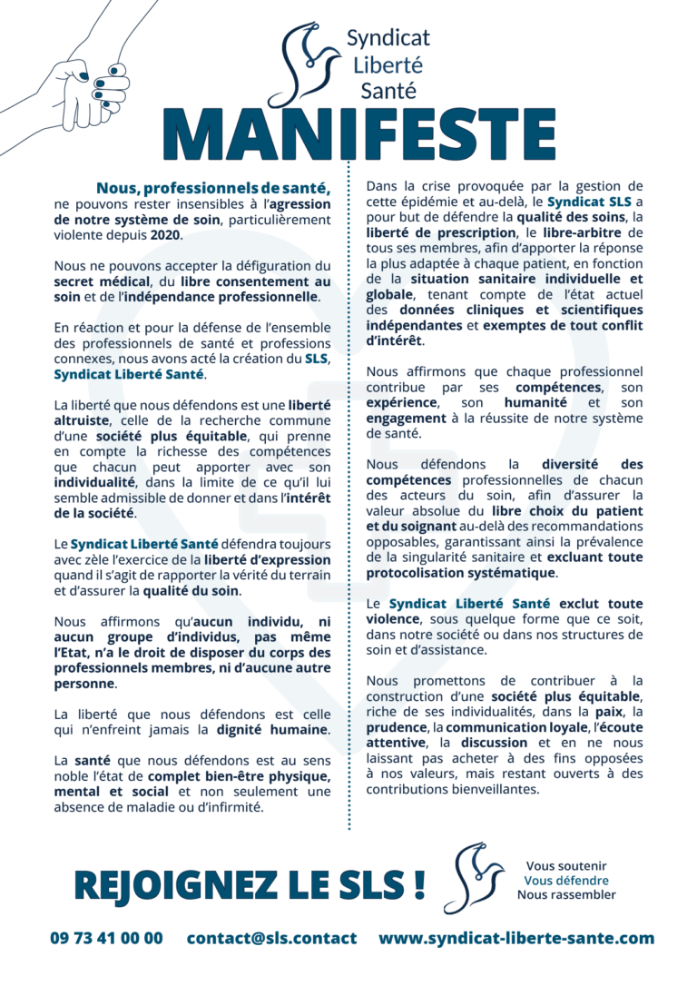 Manifeste du Syndicat Liberté Santé