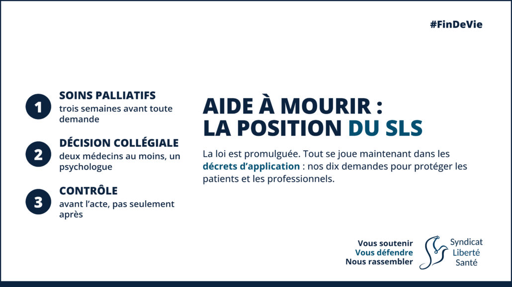 Aide à mourir : la position du SLS (visuel article) Aide à mourir : la position du Syndicat Liberté Santé