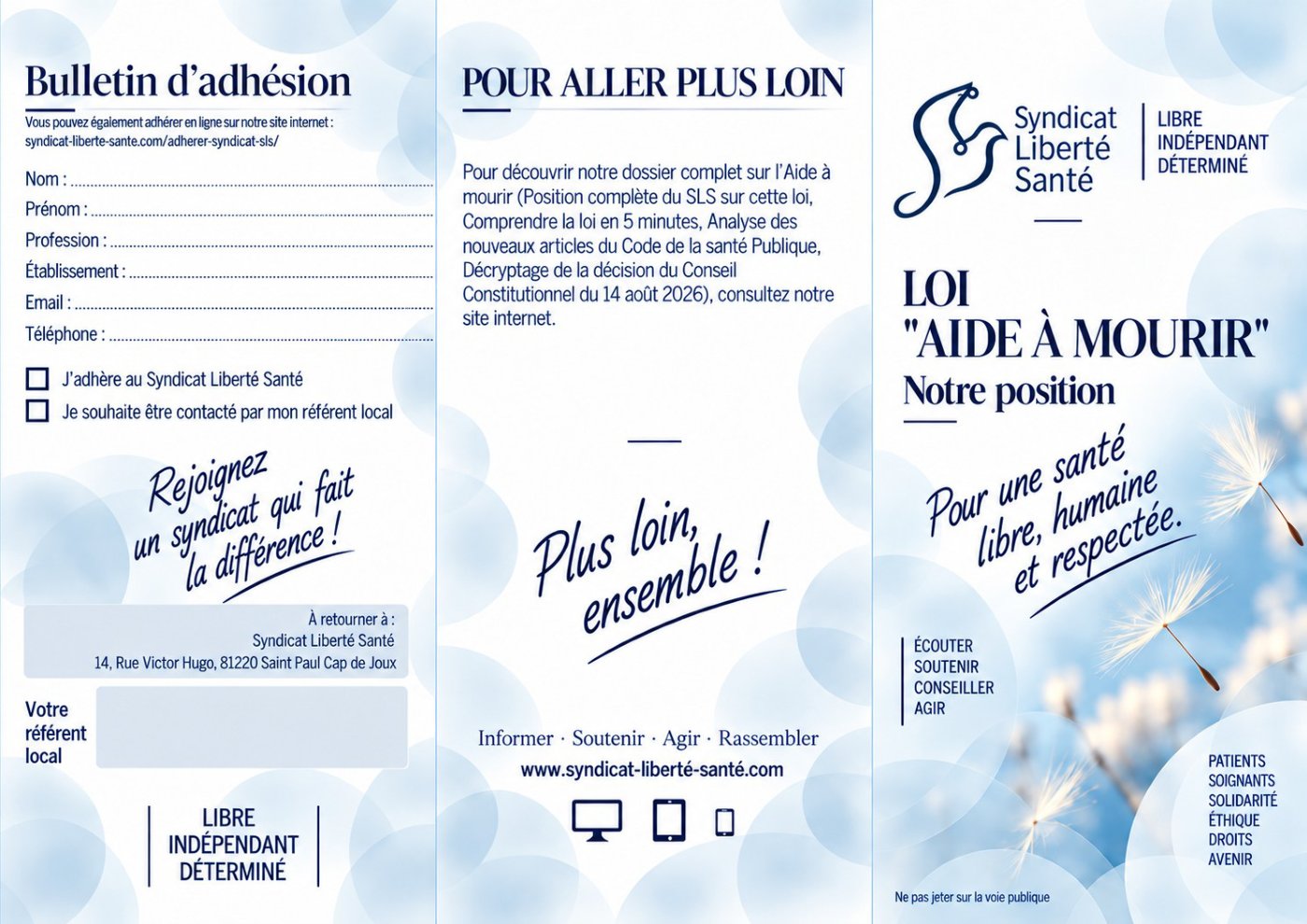 Triptyque du Syndicat Liberté Santé : Aide à mourir : le triptyque du SLS