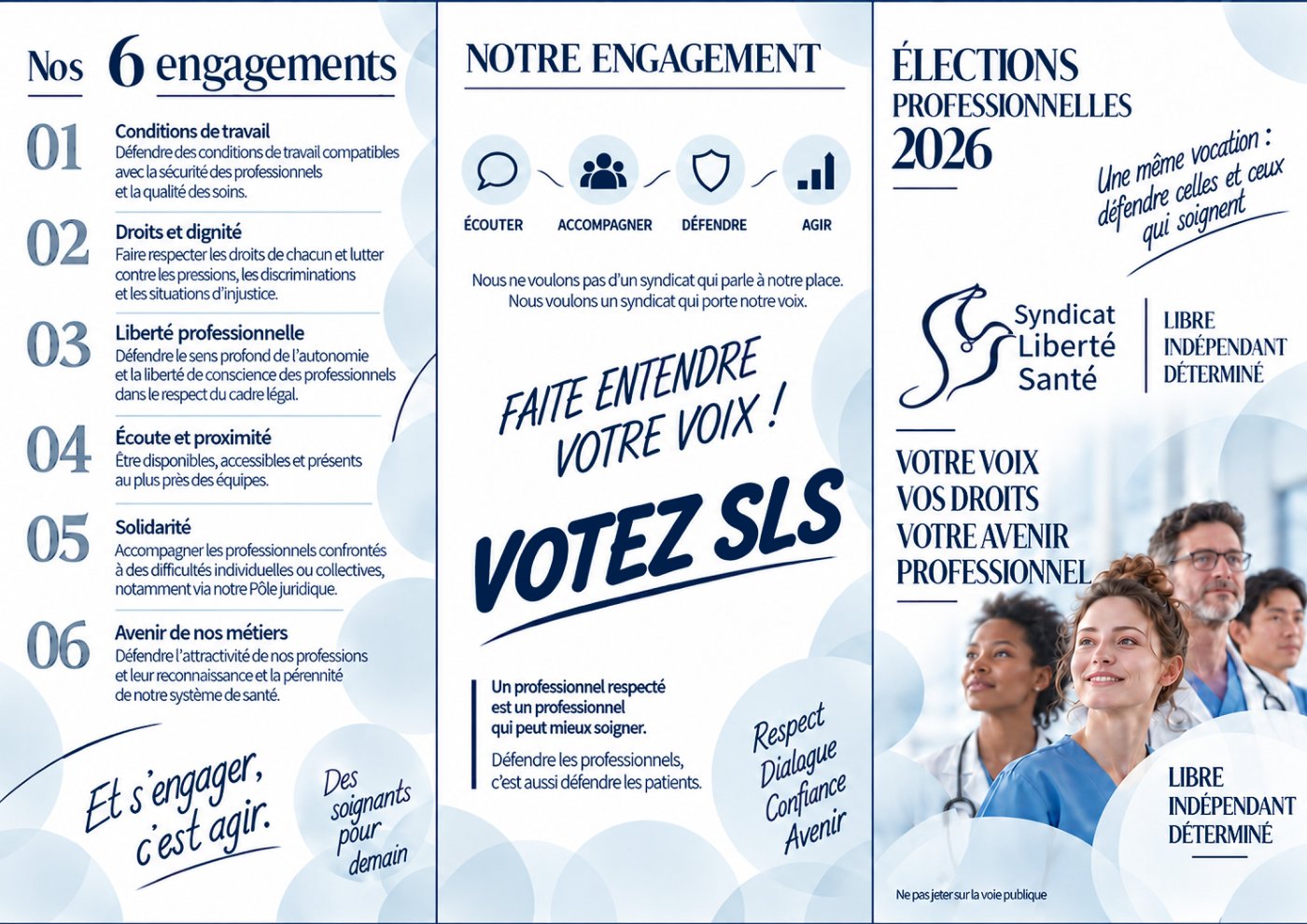 Triptyque Elections professionnelles 2026 Syndicat Liberte Sante apercu Triptyque du Syndicat Liberté Santé : Élections professionnelles 2026 : votez SLS