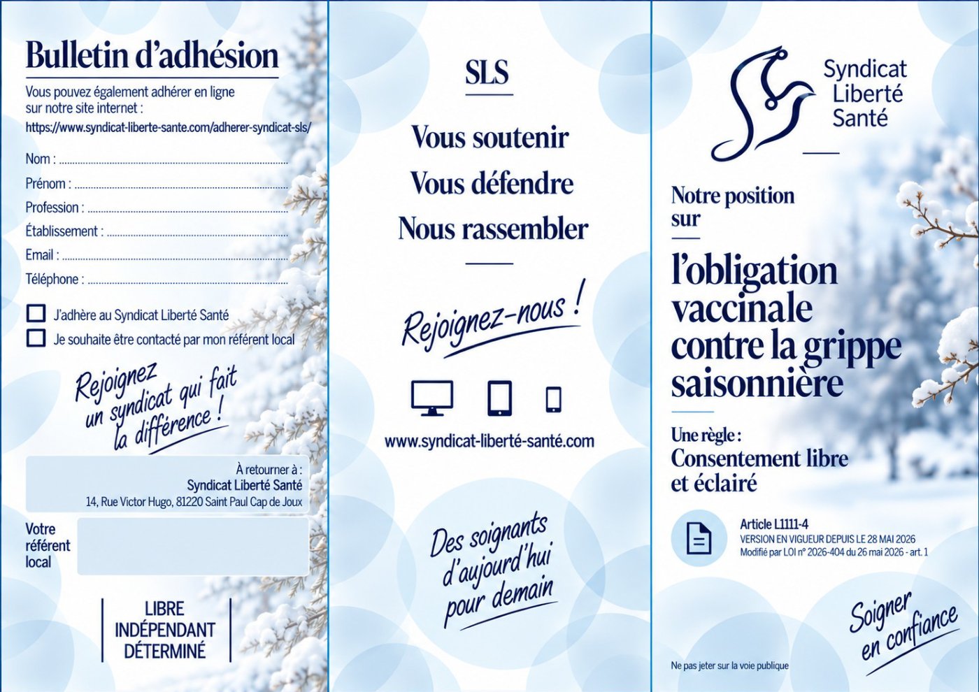 Triptyque Obligation vaccinale grippe Syndicat Liberte Sante apercu Triptyque du Syndicat Liberté Santé : Obligation vaccinale contre la grippe saisonnière : notre position