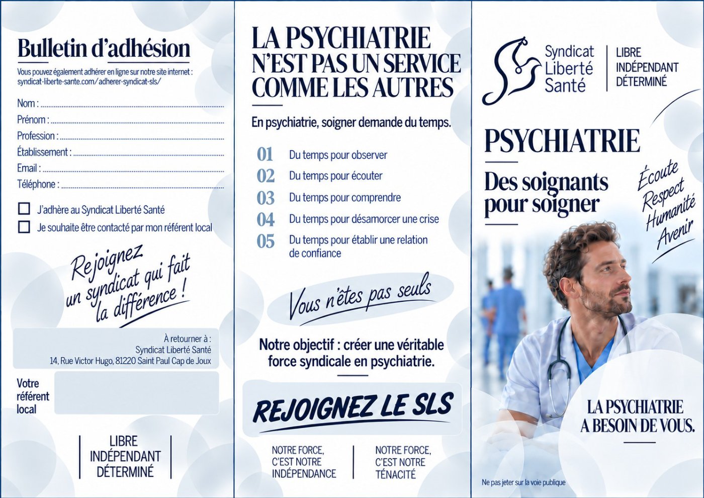 Triptyque Psychiatrie Syndicat Liberte Sante apercu Triptyque du Syndicat Liberté Santé : Psychiatrie : le triptyque du SLS, à imprimer et à diffuser