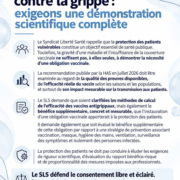Affiche du Syndicat Liberté Santé : obligation vaccinale contre la grippe, exigeons une démonstration scientifique complète